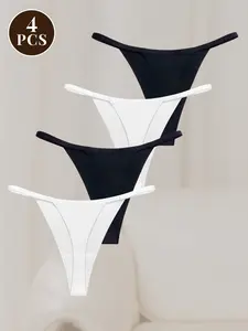 4/9 Pcs Seamless Sexy Multi-Color Thong Underwear for Women, Fitted Plain Design, All Seasons Comfortable Lingerie