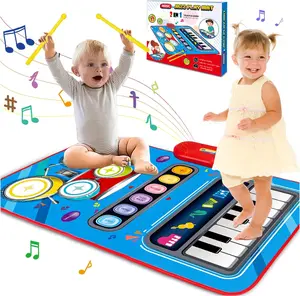 Baby Musical Mat Toddler Toys Age 1-2 2 in 1 Piano Drum Play Mat for 12-18 Months Boys Girls Educational Interactive Gift for Birthdays Valentines