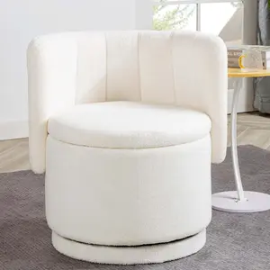 360 Degree Swivel Accent Chair with Hidden Storage, Upholstered Comfy Modern Round Swivel Barrel Chair, for Living Room, Bedroom, Office, Beige