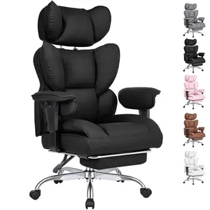 Big and Tall Home Office Desk Chair, Gaming Computer Chair, Executive Ergonomic Chair with Footrest, High Back Reclining, Adjustable Armrests and Comfy Lumbar Support, PU Leather