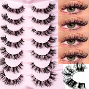 7 Pairs Halloween Messy Natural Cat Eye Lashes Clear Band Lashes Cat Eye Look Wispy Lashes Eye End Elongated Full Strip Soft Natural Realistic False Eyelashes For Cosplay Manga Various Occasions