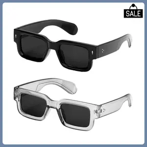 2026 New Arrival 2 - Pack Retro Square Sunglasses for Men & Women - Black & Transparent Frames, UV400 Protection, Y2K Style, Ideal for Summer Beach & Travel, TikTokShopBlackFriday Special