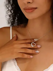 Large Floating Heart Pendant Necklace, Elegant Alloy Jewelry, Perfect Gift for Women, All Seasons Fashion Accessory