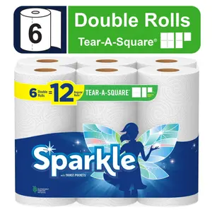 Tear-a-Square Paper Towels - 6 Double Rolls, 110 Sheets per Roll, 2-Ply, Multi-Purpose, Unscented, Toilets, Wipes, Cleaning Solutions