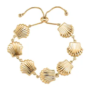 Shell Beaded Chain Bracelet in Goldtone 6.9In