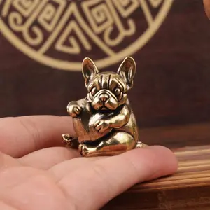 Vintage Brass Dog Figurine with Heart Charming French Bulldog Statue Perfect for Desk or Home Decor Unique Gift
