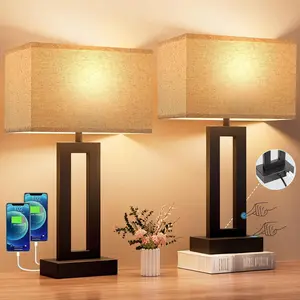 Bedroom Lamps for Night Stands - Touch Control, 3 Way Dimmable, USB C+A Charging, LED Bulbs, Easy Assembly