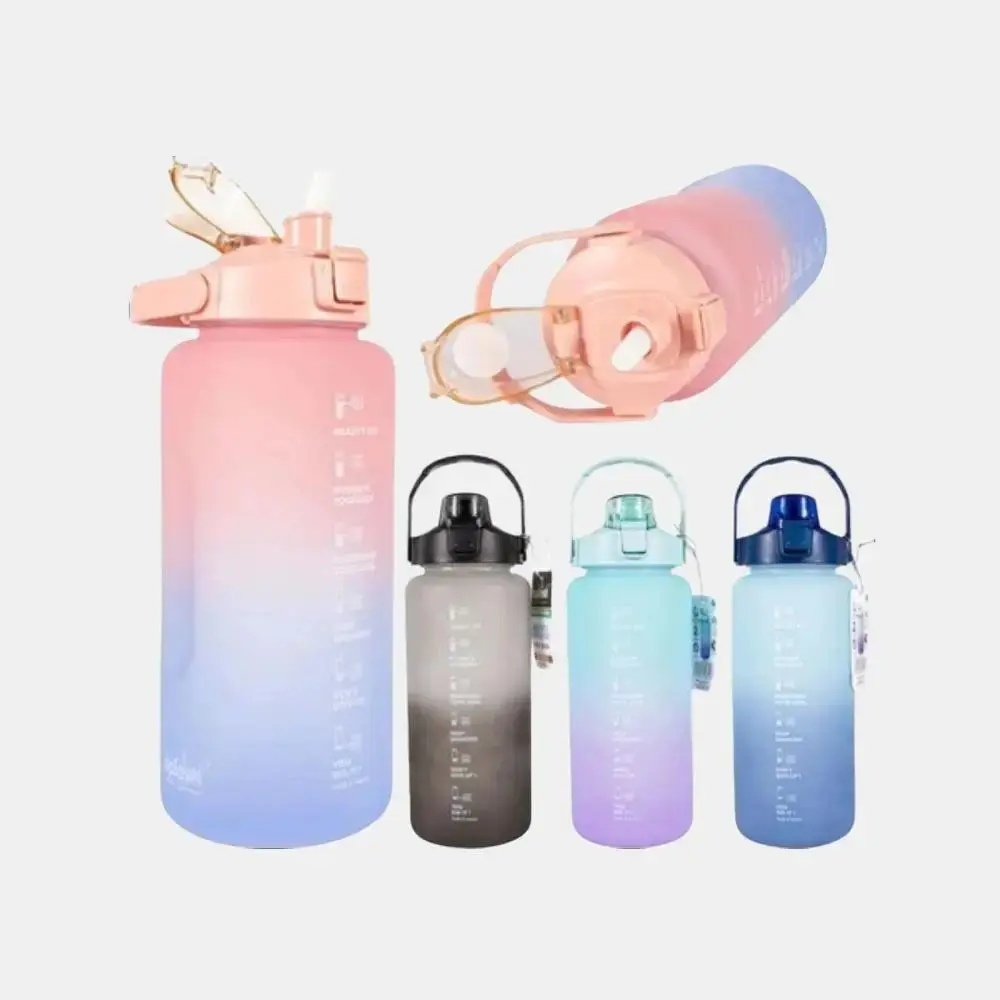 2 Liters Reusable Plastic Water Bottle With Straw & Time Marker - Perfect For Men & Women's Sports & Fitness!