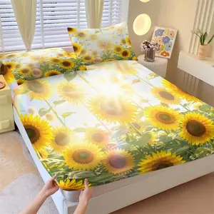 3-Piece Nature Landscape Fitted Sheet Set, Sunflower & Autumn Forest Design, Soft Skin-Friendly Fabric, Perfect Decor & Gift for All Ages