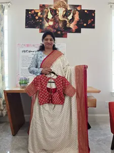 Pure Crepe Khaddi Georgette Saree with Antique Zari Border & Stitched Blouse