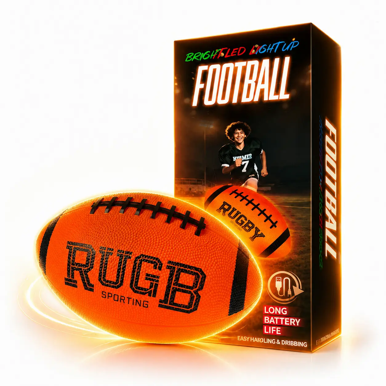 LED Light Up American Rugb – Bright LED Ball for Night Outdoor Play Perfect Birthday Gift for Teenagers, Youth & Young Athletes Cool Sports Gift for Night Gamesoys campingessentials