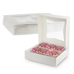 MT Products White Cookie Boxes - 8" x 8" x 2.5" White Bakery Boxes with Window (Cookies Not Included)