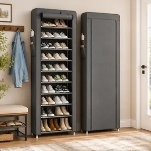 Entryway Shoe Rack Organizer, Rectangle 6/10-Tier Freestanding Multi-Level Versatile Shoe Storage Shelf, 10-Tier 9-Grid 9-Compartment Unit for Front Door, Hallway