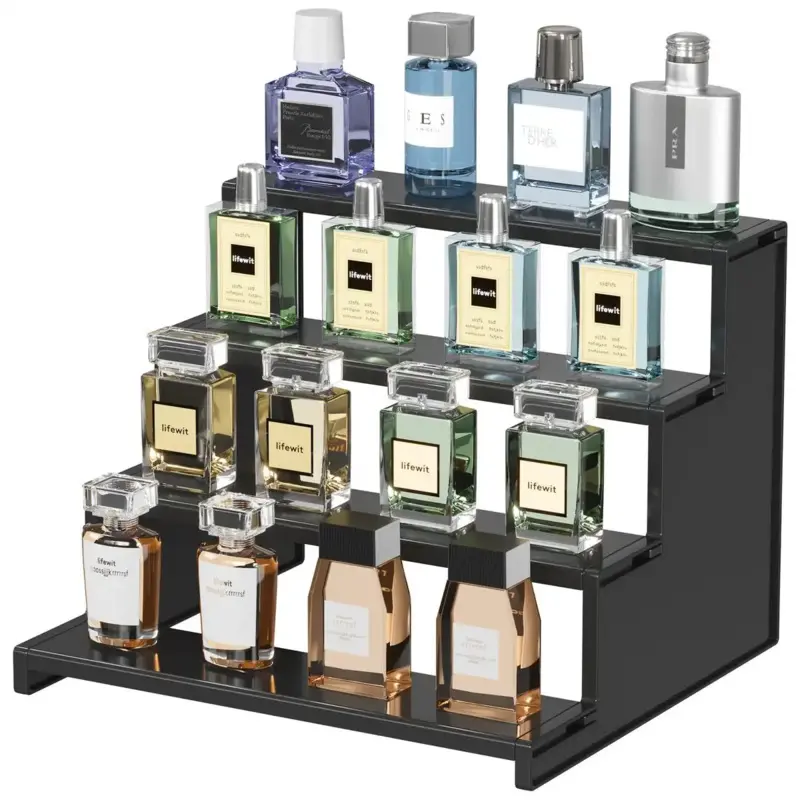 1pc Lifewit 4 Tier Black Display Stand for Cologne,Perfume,Figures, Cupcake, Dessert, Spice, Fragrance, Countertop, Vanity, Dresser, Cabinet Use Racks Set, Perfume Organizer, Cologne Storage Rack