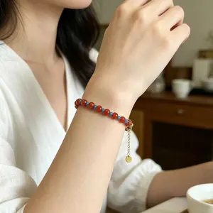 Natural Carnelian Apatite Beaded Bracelet | Dainty Crystal Stacking Bracelet | 14K Gold-plated Adjustable Healing Jewelry Gift for Women Men Mother's Day Gift