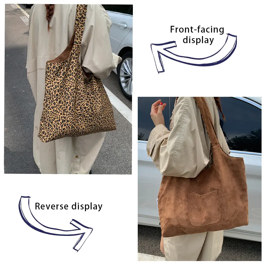 Women's Stylish and Functional High-Capacity Leopard Print Reversible Shoulder Bag, Spacious Pockets for Travel, Shopping, Laptops, Textbooks, Clothes, Slip On