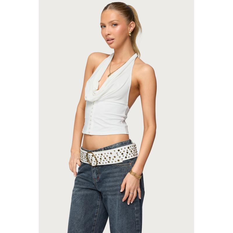 Hook & Eye Cowl Neck Halter Top