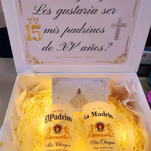 Godparents Proposal for XV Years - Set of Two 16 oz Beer Glasses with "Les gustaria ser mis padrinos?" Design - Drinkware