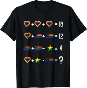 Math Equation LGBT-Q Cool Gay Pride Rainbow Flag Teacher Summer Casual Shortsleeve T-Shirt