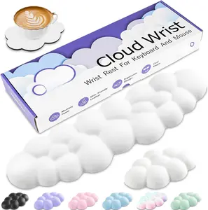 Cloud Wrist Rest Keyboard, Cloud Keyboard Wrist Pad Set with PU Leather Memory , Cute Arm Rest for Palm Support, PC/Gaming Desk Accessories/Office Setup/Computer Hand Cushion - White