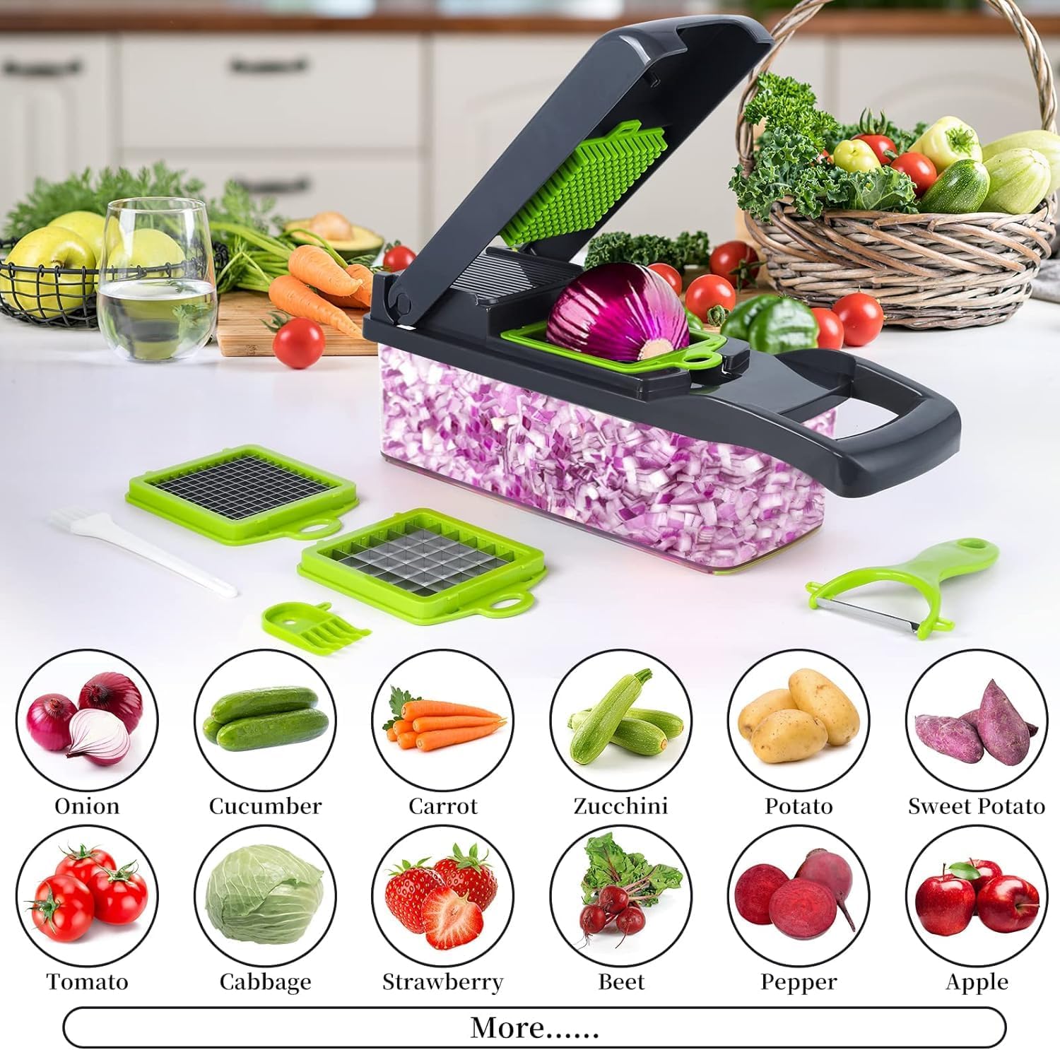 Vegetable Chopper, Pro Onion Chopper, 14 in 1Multifunctional Food Chopper, Kitchen Vegetable Slicer Dicer Cutter,Veggie Chopper With 8 Blades,Carrot and Garlic With Container (Gray) (Gray) Vegetable Chopper, Pro Onion Chopper, 14 in 1Multifunctional Food Chopper, Kitchen Vegetable Slicer Dicer Cutter,Veggie Chopper With 8 Blades,Carrot and Garlic With Container (Gray) (Gray)