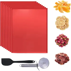 8PCS Silicone Dehydrator Trays for Fruit Leather 12 x 10 Inch Non-stick Dehydrator Mats with Edge for Fruit Vegetables Meat Herbs Liquid Crackers with Silicone Scraper and Cutter Wheel