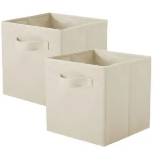 Foldable Fabric Storage Cubes And Cloth Storage Organizer Drawer For Closet And Toys Storage,2 Pack (Beige)