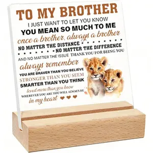To My Brother Acrylic Plaque with Wooden Base, Inspirational Lion Quote Keepsake, Sentimental Desk Decor Gift for Brother Birthday/Christmas Balloon Arch Kit Frame Stand