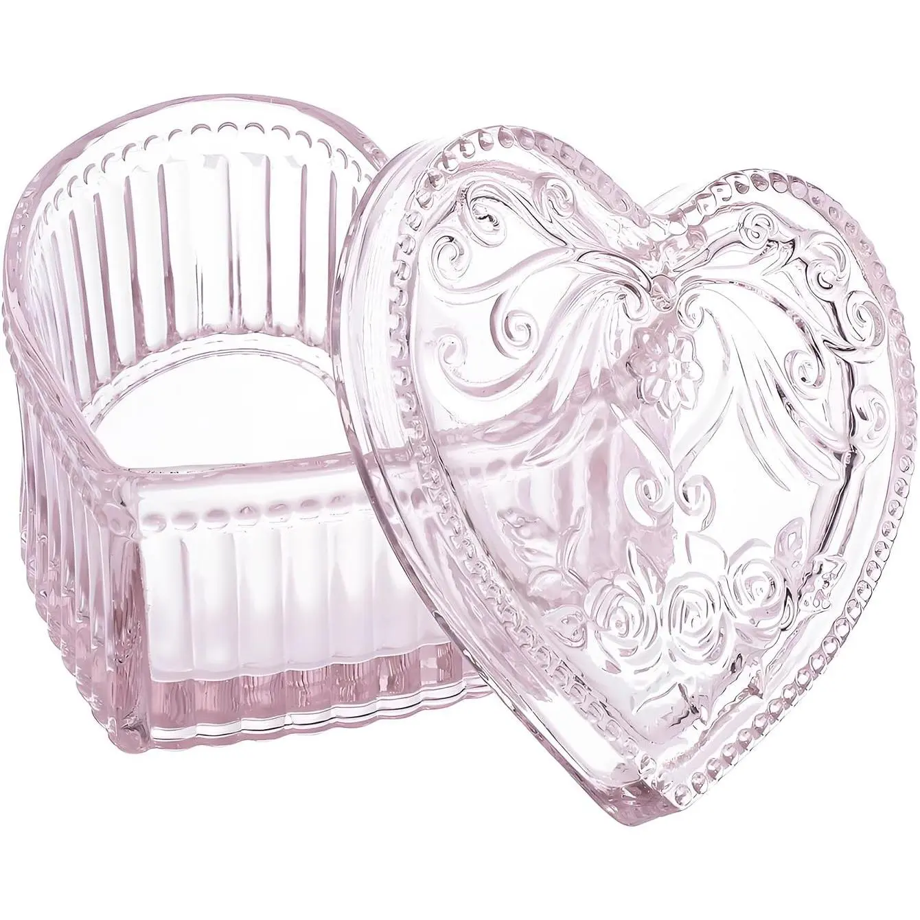 Glass Heart-Shaped Storage Box Embossed  Box Candy Box with Lid