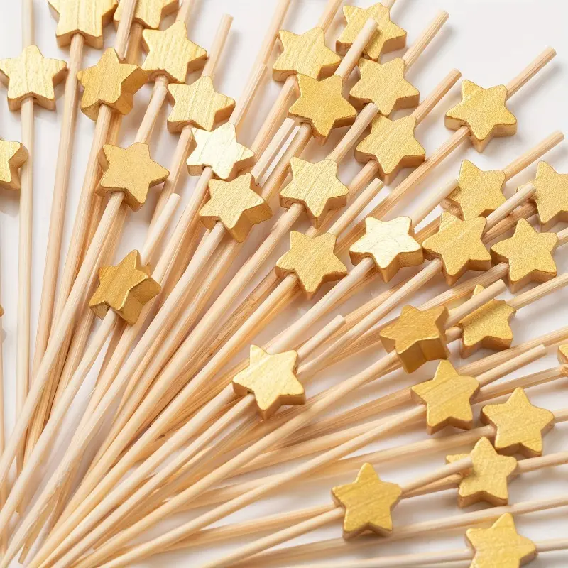 100pcs Roostertail Picks Handmade Sticks Wooden Toothpicks Roostertail Sticks Party Supplies Home Bar Utensils Accessories - Matt Golden Star