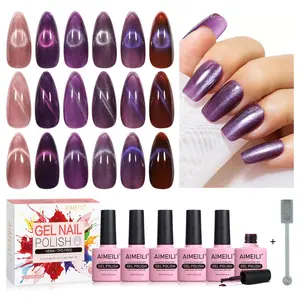 AIMEILI Purple Cat Eye Gel Polish Set 6 Colors, HEMA Free TPO Free, UV LED Soak Off