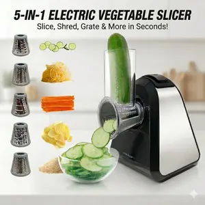 5-in-1 Electric Cheese Grater & Salad Shooter / Automatic Shredder for Block Cheese, Professional Vegetable Chopper for Salads, Potatoes & Nuts / One-Touch Easy Clean Kitchen Gadget / Compatible with All Firm Veggies