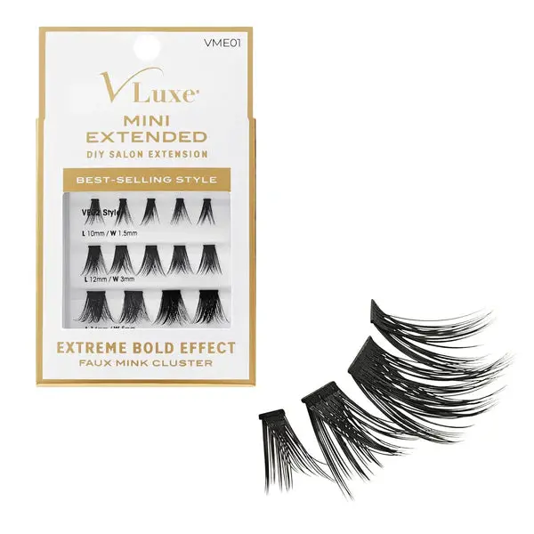 KISS VLuxe Mini Extended Cluster Lashes, Lengthening Eyelash Extensions for an Extreme Bold Effect, Easy Application Makeup, Style VLE01, Eyelashes Extensions