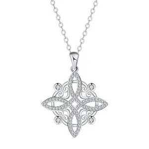 Witch Knot Necklace Symmetrical Circular Pendant Clavicle Chain Fashionable Everyday Wear Silver Tone Jewelry