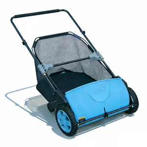 21-Inch Manual Push Lawn Sweeper - Heavy Duty Leaf & Debris Collector with 3.5 Cu. Ft. Hopper Bag - Adjustable Brush Height for Grass & Driveways - Foldable Storage