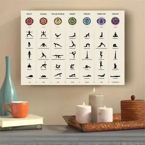 1 piece of canvas poster featuring chakra yoga poses, adorned with a 7-chakra diagram in a retro-modern decorative art style, framed for wall decoration, ideal for home offices, living rooms, bedrooms, bathrooms, and kitchens - an indoor cartoon pattern w
