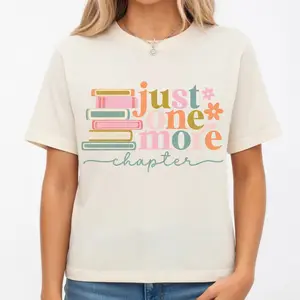 Just One More Chapter T-Shirt, Book Lover Graphic Tee, Reading Enthusiast Short Sleeve Apparel, Aesthetic Librarian & Bibliophile Gift Fashion Top, Viral Trendy Bookish Hobbyist Statement Streetwear Shirt