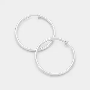 Smooth Silver Clip On Hoop Earrings | 1.25" | 236402