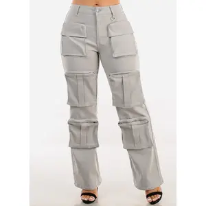 Hyper Stretch Straight Wide Leg Cargo Pants Grey
