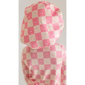 Kid's Satin Bonnet in Checkered Smileys