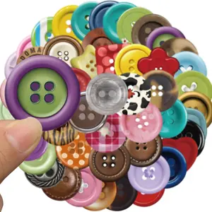 50 PCS Buttons Stickers, Cute ButtonsStickers for Kids, Vinyl Waterproof Sticker for Water Bottle, Laptop, Phone, Girls Boys Classroom Prizes