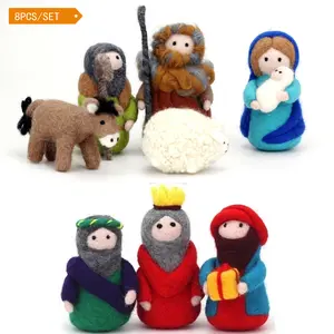 ThinkThings 8PCS Pack Nativity Felting Kits, Non-finished Needle Felting kit, Gift Felting Kits for Beginners, Wool Felting Doll With DIY Instruction
