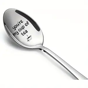 Engraved Stainless Steel Tea Coffee Spoon, Tea Scoop, 'you Are My Teacup' Design, Polished Finish, Perfect Gift for Friends & Tea Lovers