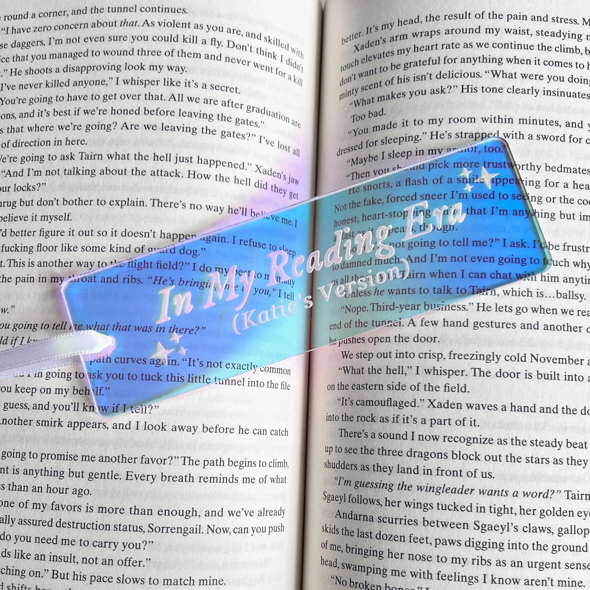 In My Reading Era Personalized Iridescent Acrylic Bookmark - Cute Decorative Bookmark with White Ribbon, Approximately 6 Inches Tall & 2 Inches Wide