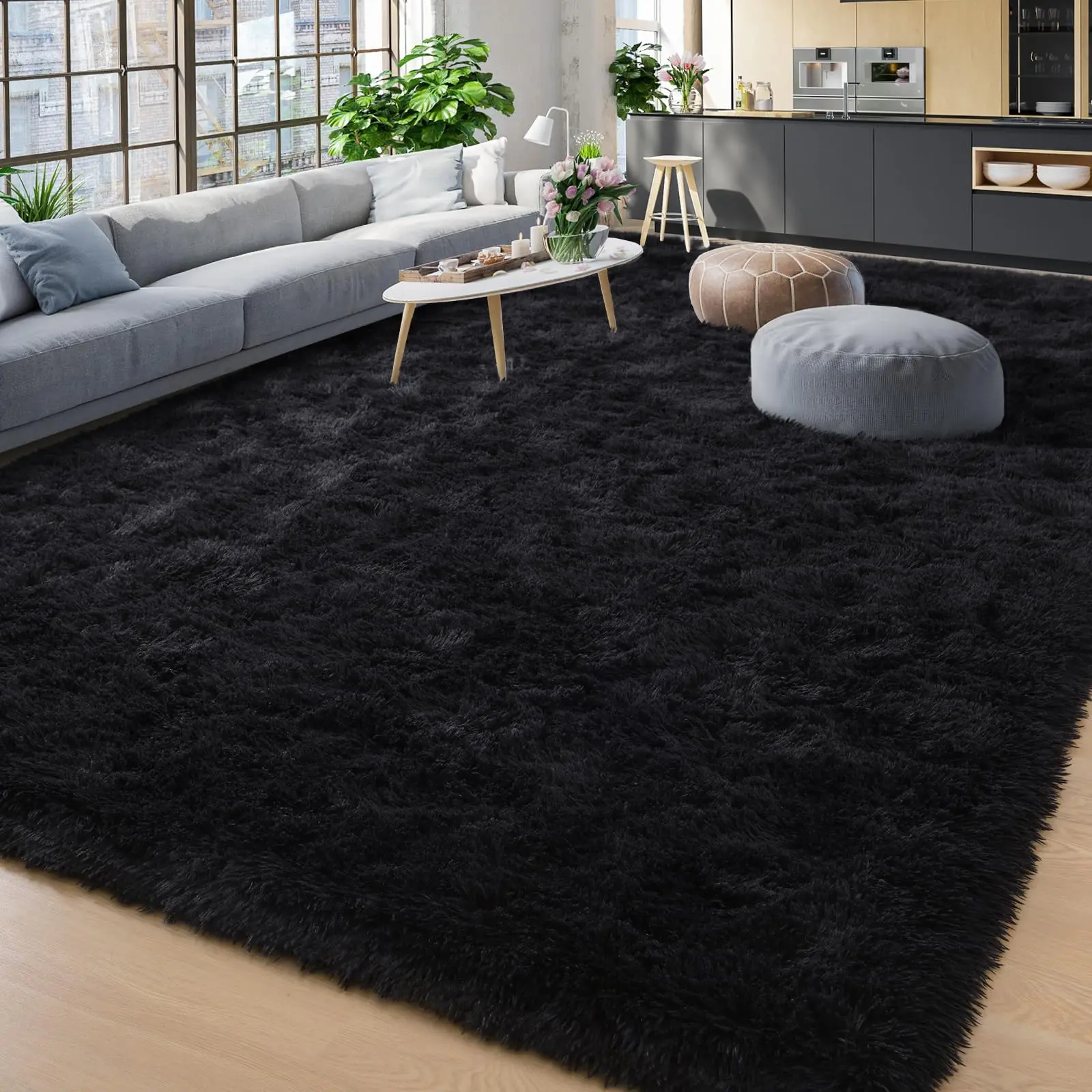 [Black Friday] 8x10 Feet Large Area Rugs for Living Room, Shaggy Rug Fluffy Throw Carpets, Ultra Soft Plush Modern Indoor Fuzzy Rugs for Bedroom Girls Kids Nursery Room Dorm Home Decor, Black, White, Red,Blue,Yellow,Brown,Green, 5x7, 5.2x7.5, 5x8,6x9 Feet