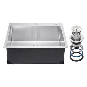Fathersdaygift 25-in 304 Stainless Steel Top-Mount Kitchen Workstation Drop-In Sink, Single-Bowl Farmhouse Basin with Accessories for RV, Prep Kitchendealsforyoudays