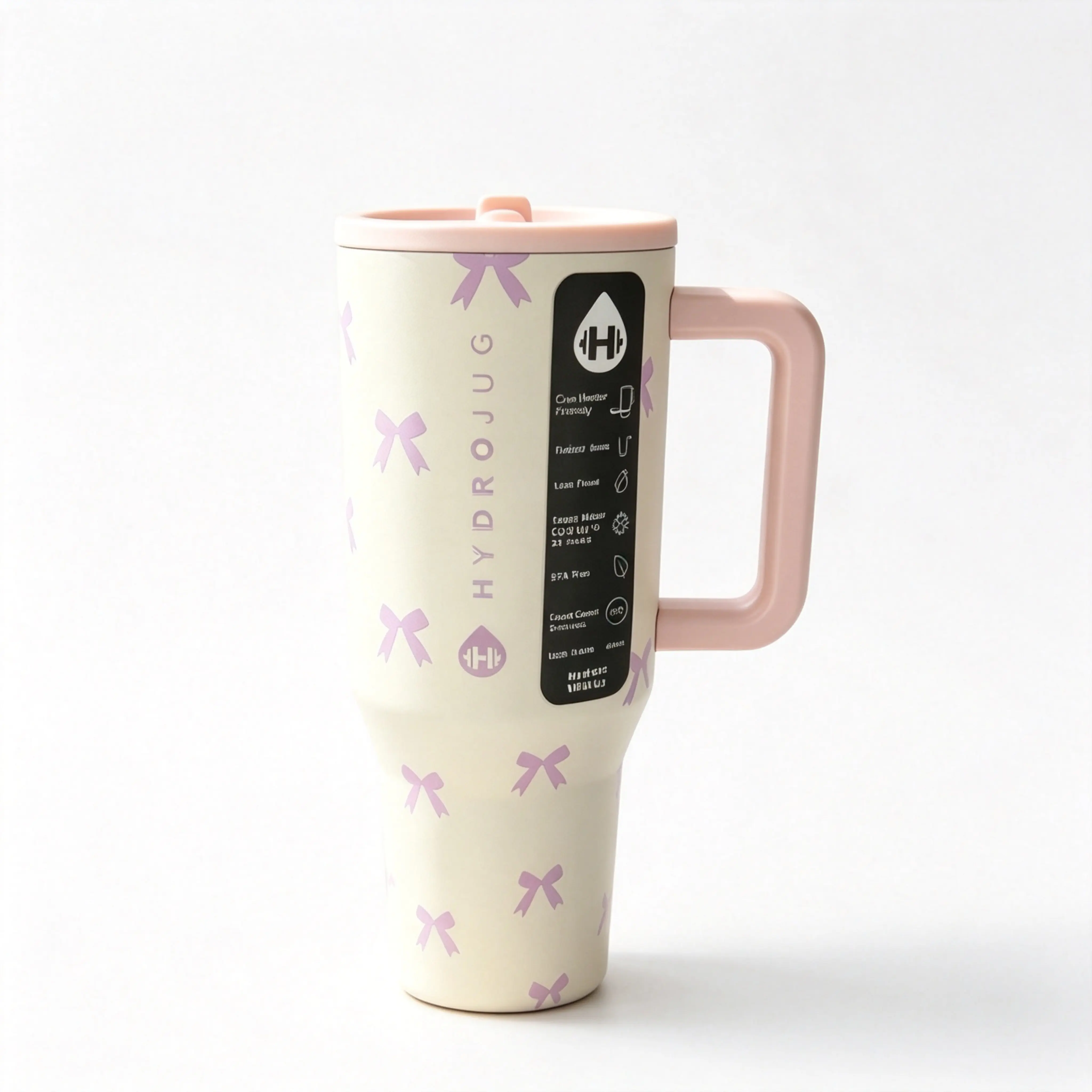 HydroJug 40oz Insulated Stainless Steel Water Flask - Portable Mug Tumbler with Handle, Straw, Blush Pink Bow Print, Leakproof, BPA-Free, Safe 1000-2000ml Cold/Hot Container for Daily Use, Car, Gym, Mexican Heritage Aesthetic Gift