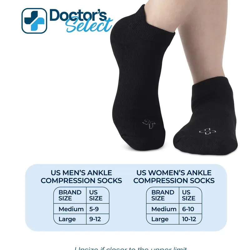 Doctor's Select Men's Bamboo-Viscose Diabetic Ankle Socks - 6 Pairs Black, Loose Fit, Smooth Seams, Ultra Stretch, Comfortable Breathable Lightweight, Bamboo-Viscose Dry, Sweat-Wicking, Neuropathy-Friendly (Women's Option Available)