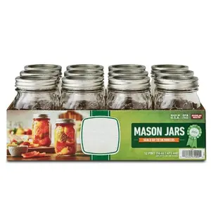 12 Count Regular Mouth 16oz Pint Mason Jars with Lids & Bands for Drinks - Drinkware Containers Glass