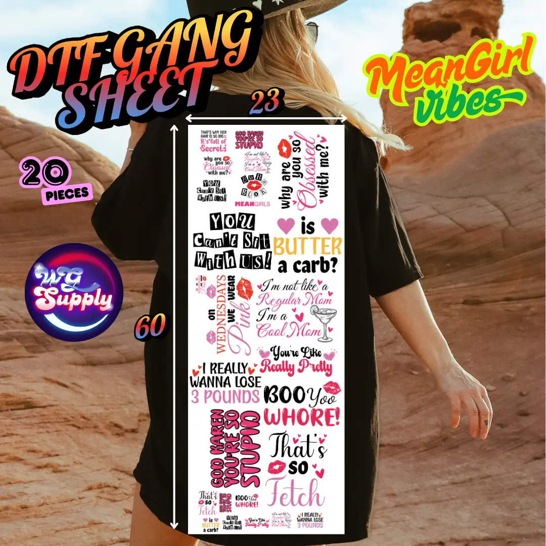 DTF Gang Sheets - 20 Pcs 23x60 in Unique Mean Girl Vibes Prints, Pre-Applied Crazy Plant Lady Designs, Ready for Heat Press, Fast Shipping Craft Supplies (Office Stationery Supply)
